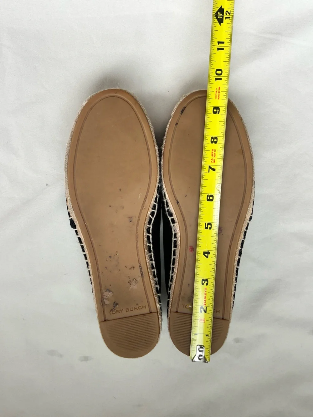 Tory Burch 5.5 6 Black Canvas Leather Logo Cap Toe Espadrille Flats Luxe Travel